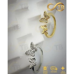TB Feminino Anel borboleta strass, Feminino dourado, prata, joias, acessórios de Zircão ajustável