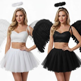Kit Fantasia de Anjinho Luxo Carnaval com arco Saia Asa anjo - Cores Branco e Preto em Oferta na Shopee