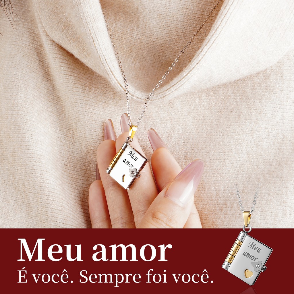 Colar De Livro Com Letras Envelope De Carta De Amor Colar Gravado Pingente De Livro Em Aç