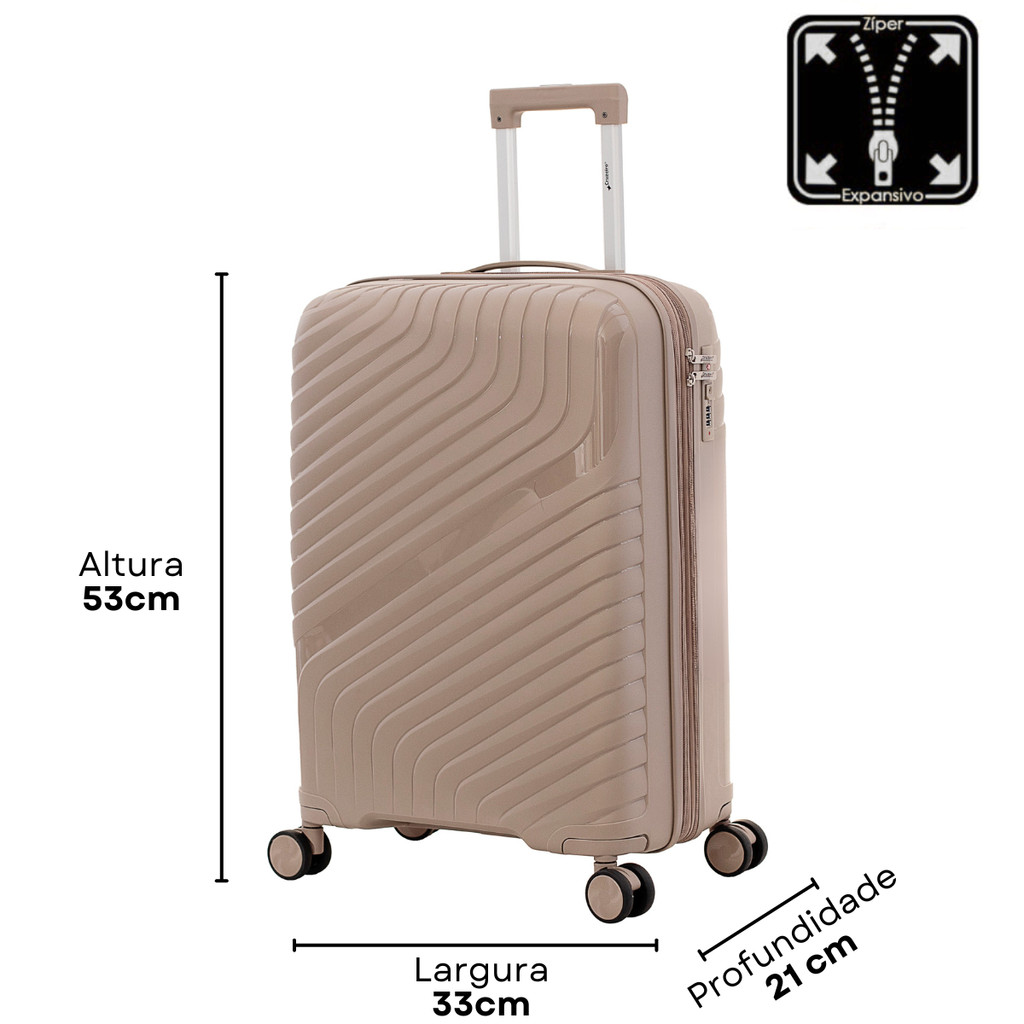 Mala de Viagem Pequena 10kg Expansiva Bordo 360o Polipropileno Cruzeiro 6014