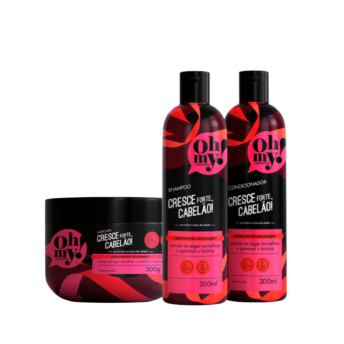 Kit Shampoo Cond e Máscara Cresce Forte Cabelão 300ml Oh My