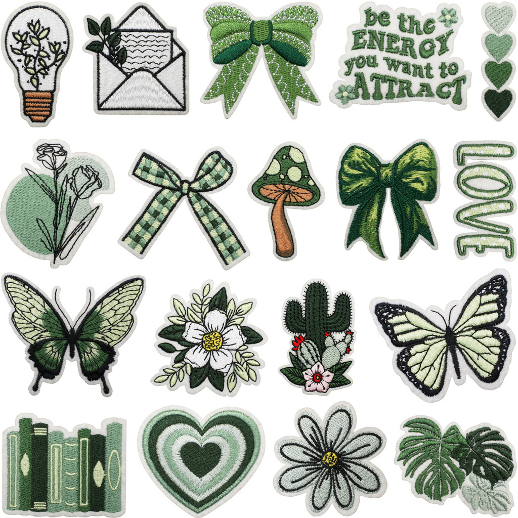 Adesivo de Tecido Vintage Verde Vestido Ornamento de Jeans Bordado Flor Borboleta Patch Adesivo Distintivo