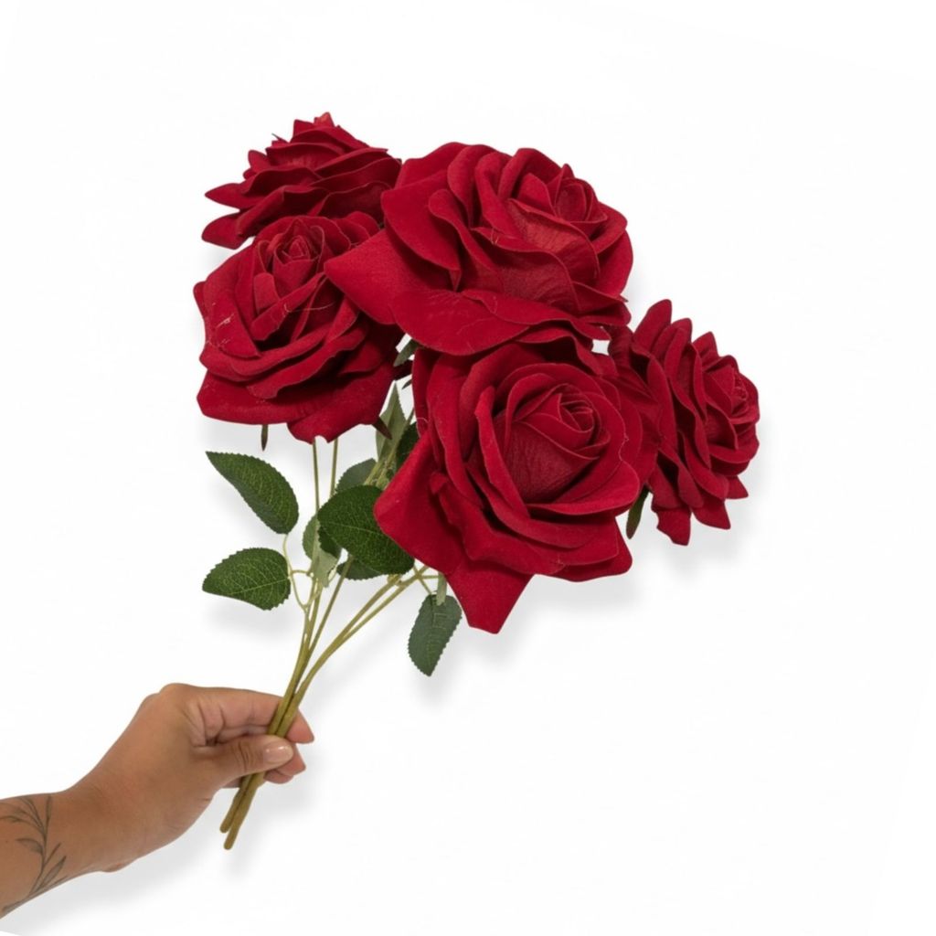 Buquê de Rosas com Folhagem Rosa Aveludada Flor Artificial Decoração Dia das Mães C/ 7 em Oferta na Shopee