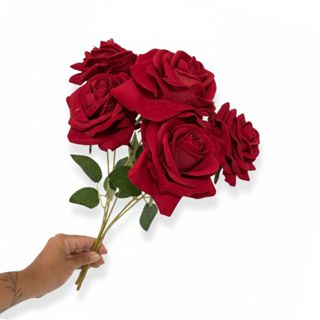 Buquê de Rosas com Folhagem Rosa Aveludada Flor Artificial Decoração Dia das Mães C/ 7 em Oferta na Shopee
