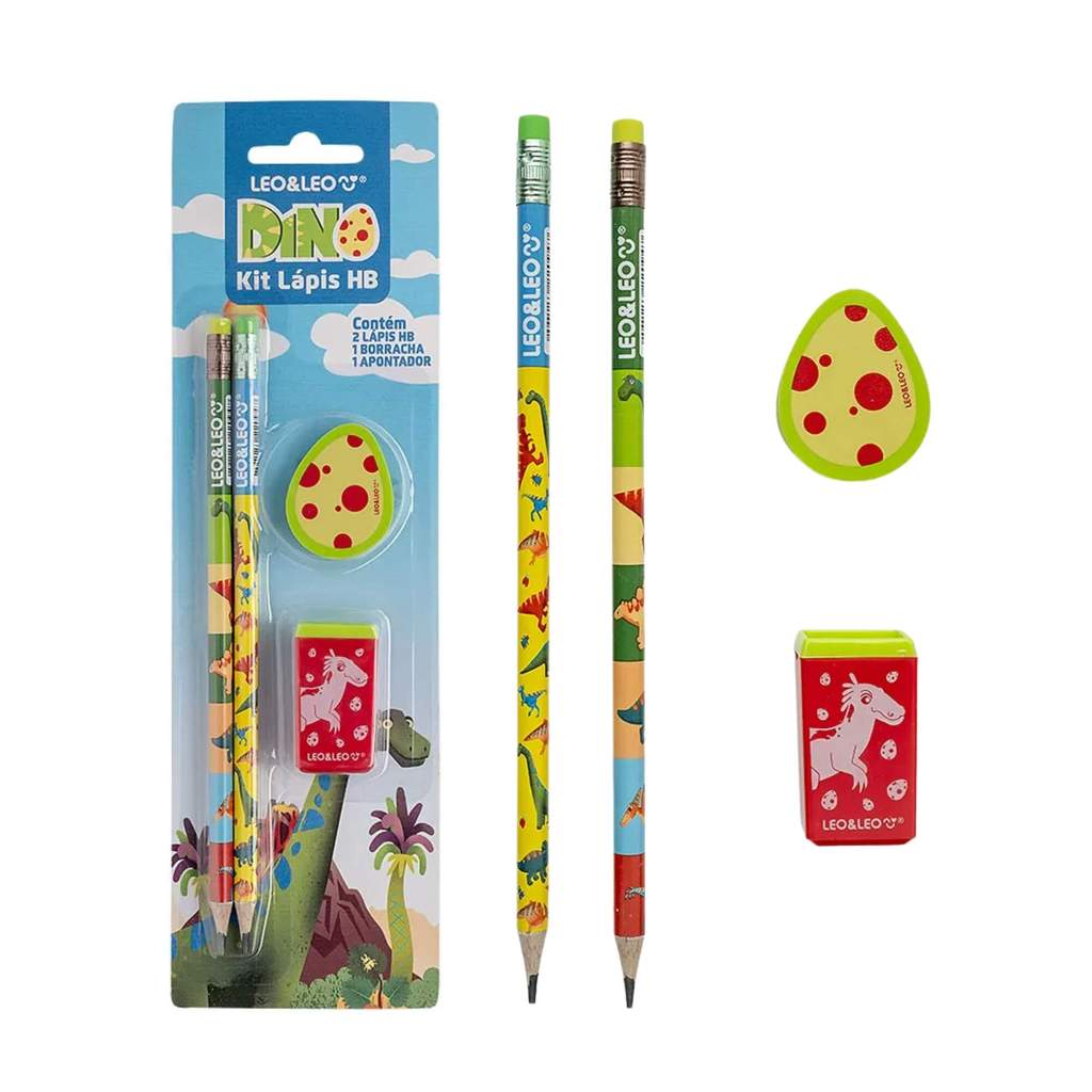 Kit Lápis HB Dino Lápis/Apontador/Borracha Leo&Leo Leonora - 72185 em Oferta na Shopee