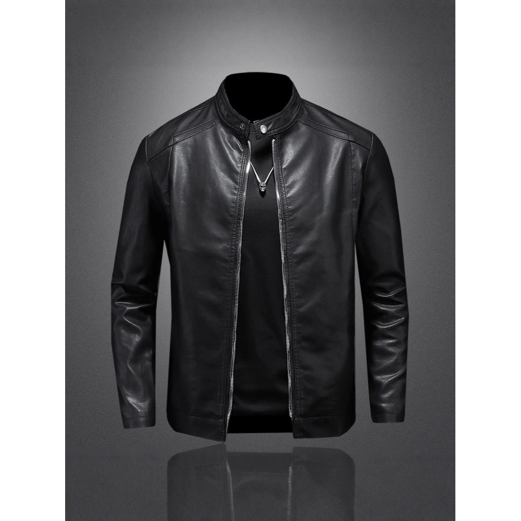 Jaqueta de Couro para Motociclistas Masculina Inverno Quente Forrada com Fleece Casaco de Motociclista Casual Ajuste Sli