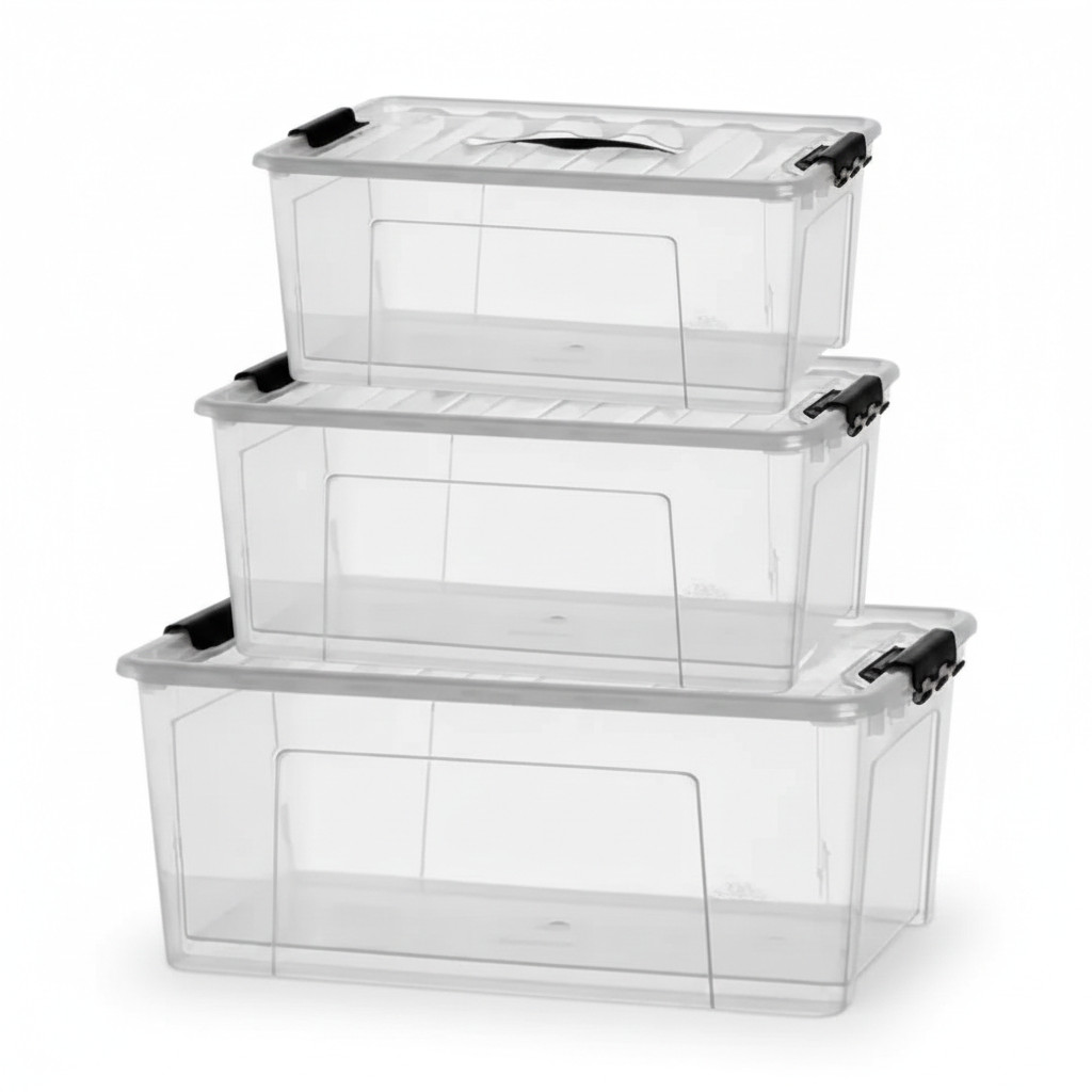 Kit Caixa Organizadora Transparente Com Tampa 3 Peças Guarda Tudo Empilhável