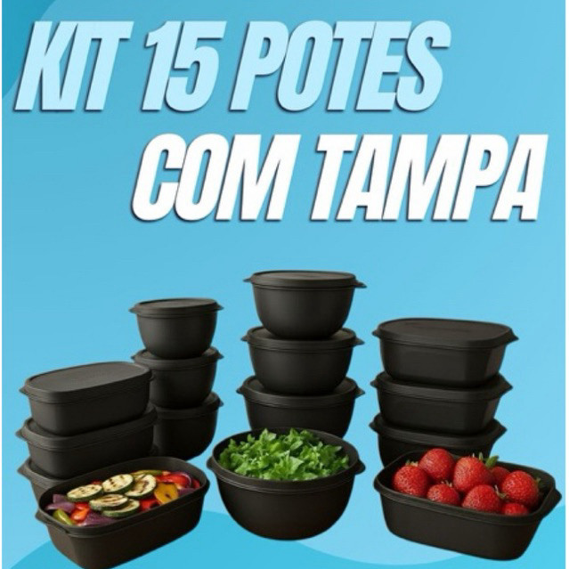 Kit 15 Potes com tampa Freezer Microondas com  Saladeira Pote Quadrado Marmita Bowl Petisqueira Conjunto de Pote em Oferta na Shopee