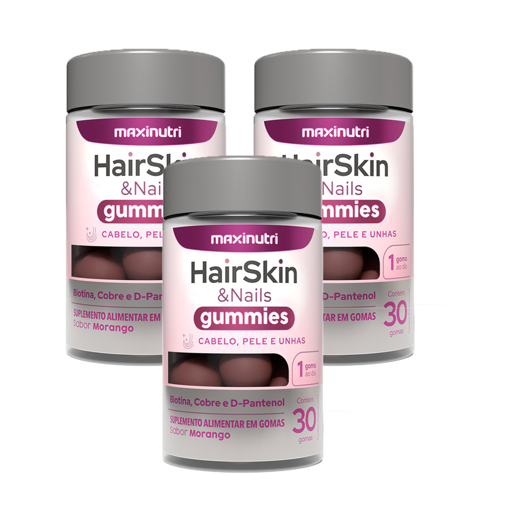 Kit 3 HairSkin Gummies 30 Gomas Maxinutri