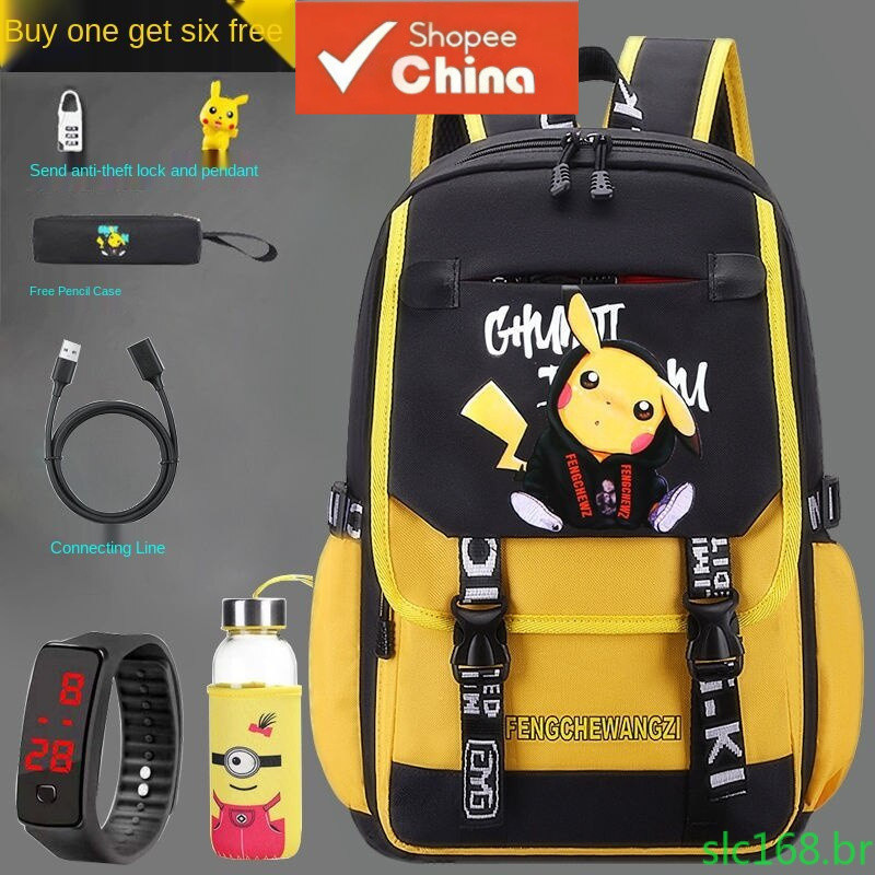 [Entrega em 24 Horas] Mochilas escolares de anime Pikachu para homens e mulheres JXL8