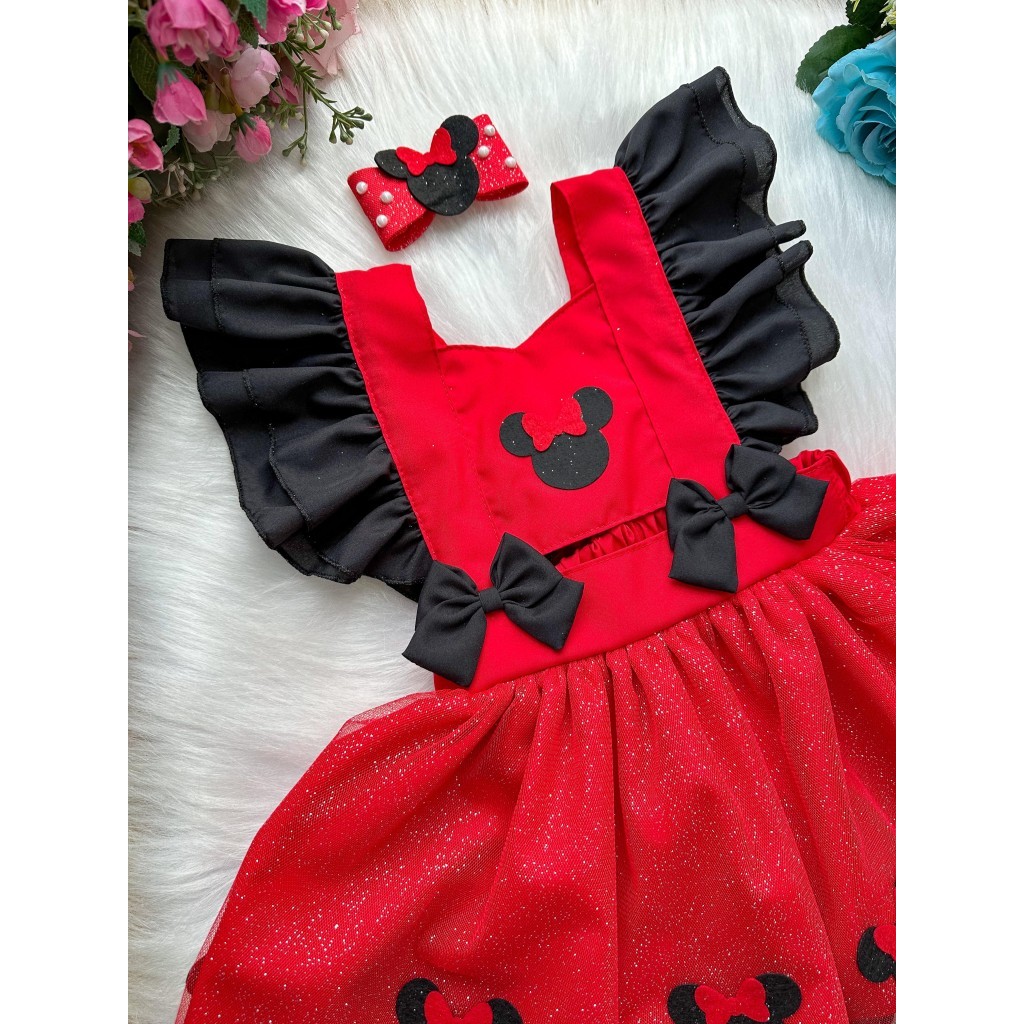 Romper Princesa Baby Minie Vermelho Festa