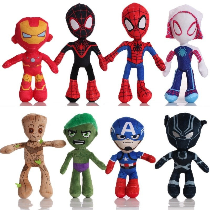 18 Estilo Os Vingadores Homem-Aranha Pantera Negra Hulk Groot-Gwen Capitão América Brinquedos De Pelúcia Boneca Crianças