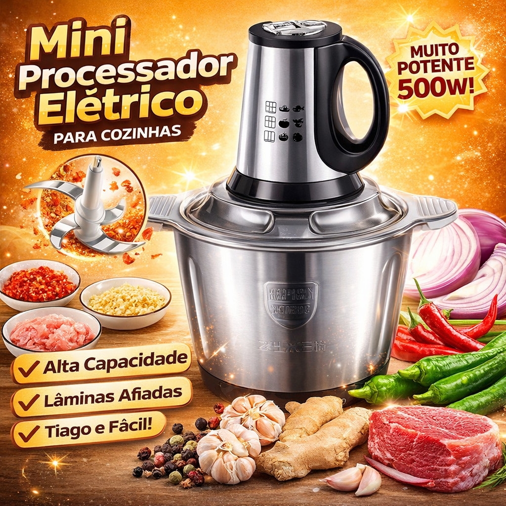 Picador Elétrico Multifuncional 2/3L Triturador de Carne e Alimentos para Cozinha 110V/220V