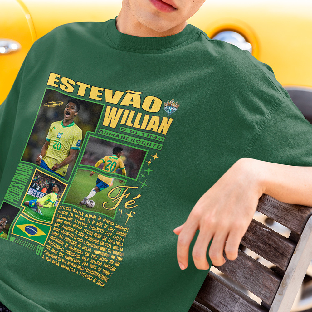 Camisa Futebol Estevão Willian Brasil Seleção Brasileira Camiseta Masculina Algodão Premium