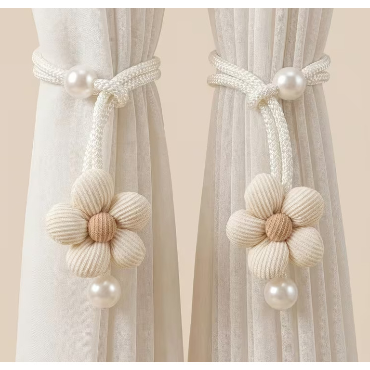 2 Peças de Amarradores de Cortina Trançados Boho com Detalhe em Pérola - Suportes para Cortinas em Oferta na Shopee