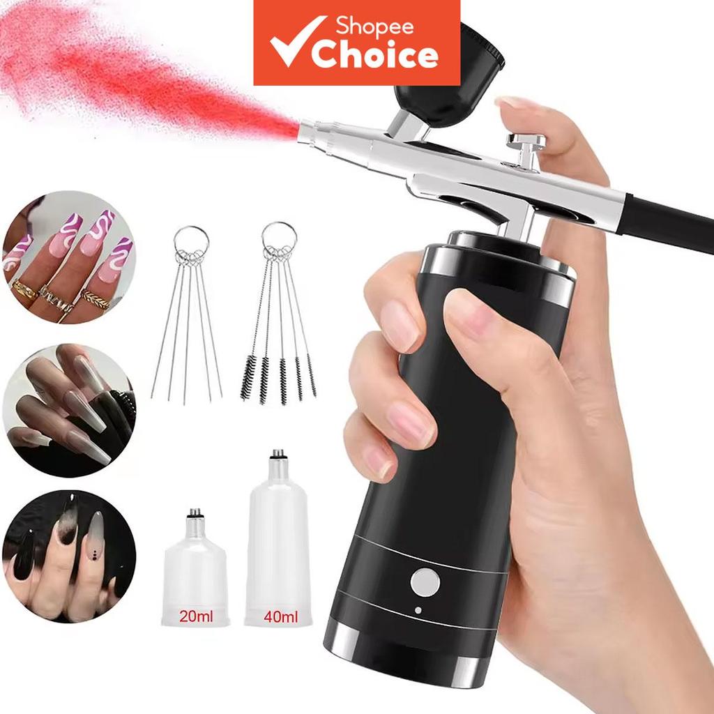 Kit de Aerógrafo Portátil com Compressor – Pistola de Pulverização Sem Fio Recarregável para Arte de Unhas, Pintura de