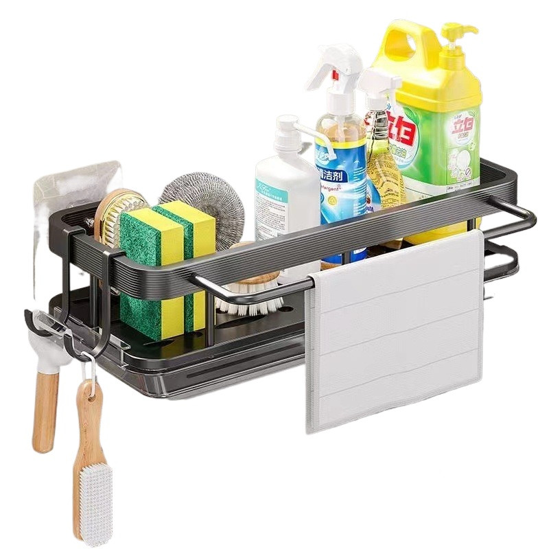 Kit ate 2 Organizador Alumínio Porta Detergente Condimentos Prateleira Suspensa Rack Suporte Cozinha em Oferta na Shopee