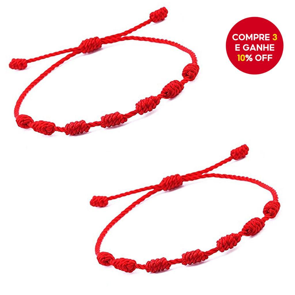 Pulseira Vermelha De Sete Nós Com Dois Pacotes Para Proteção E Presente De Casal De Boa Sorte