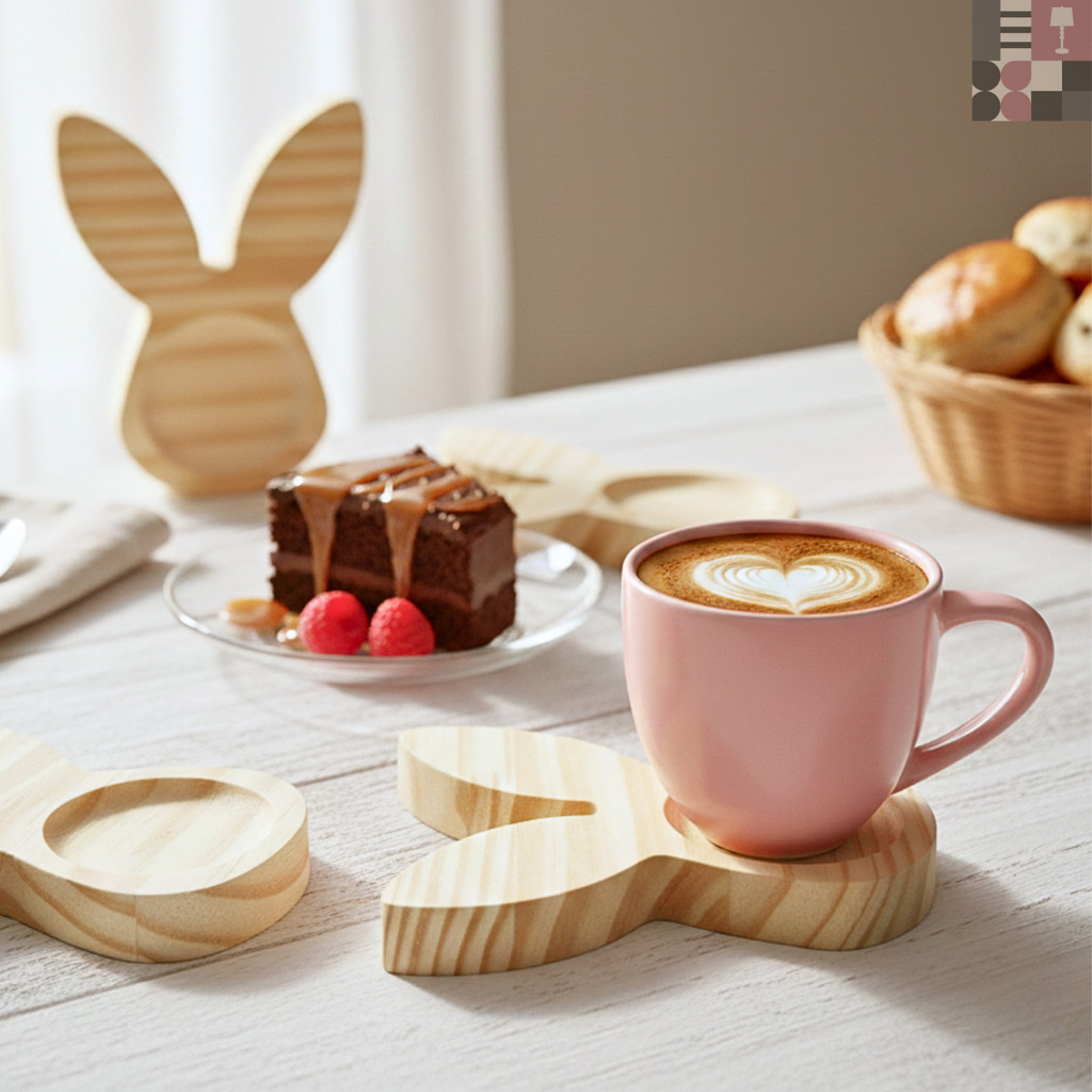 Kit Jogo 6 Xicaras De Porcelana Café Com Pires De Coelho Páscoa Madeira Pinus em Oferta na Shopee