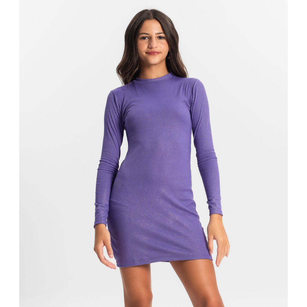 Vestido Juvenil Em Ribana Canelada Minty Roxo