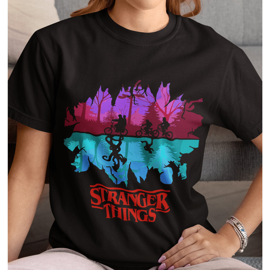 [Camiseta Premium em Algodão Puro]SISI Camiseta Unissex Stranger Things Série Terror Suspense 100% Algodão Comfort