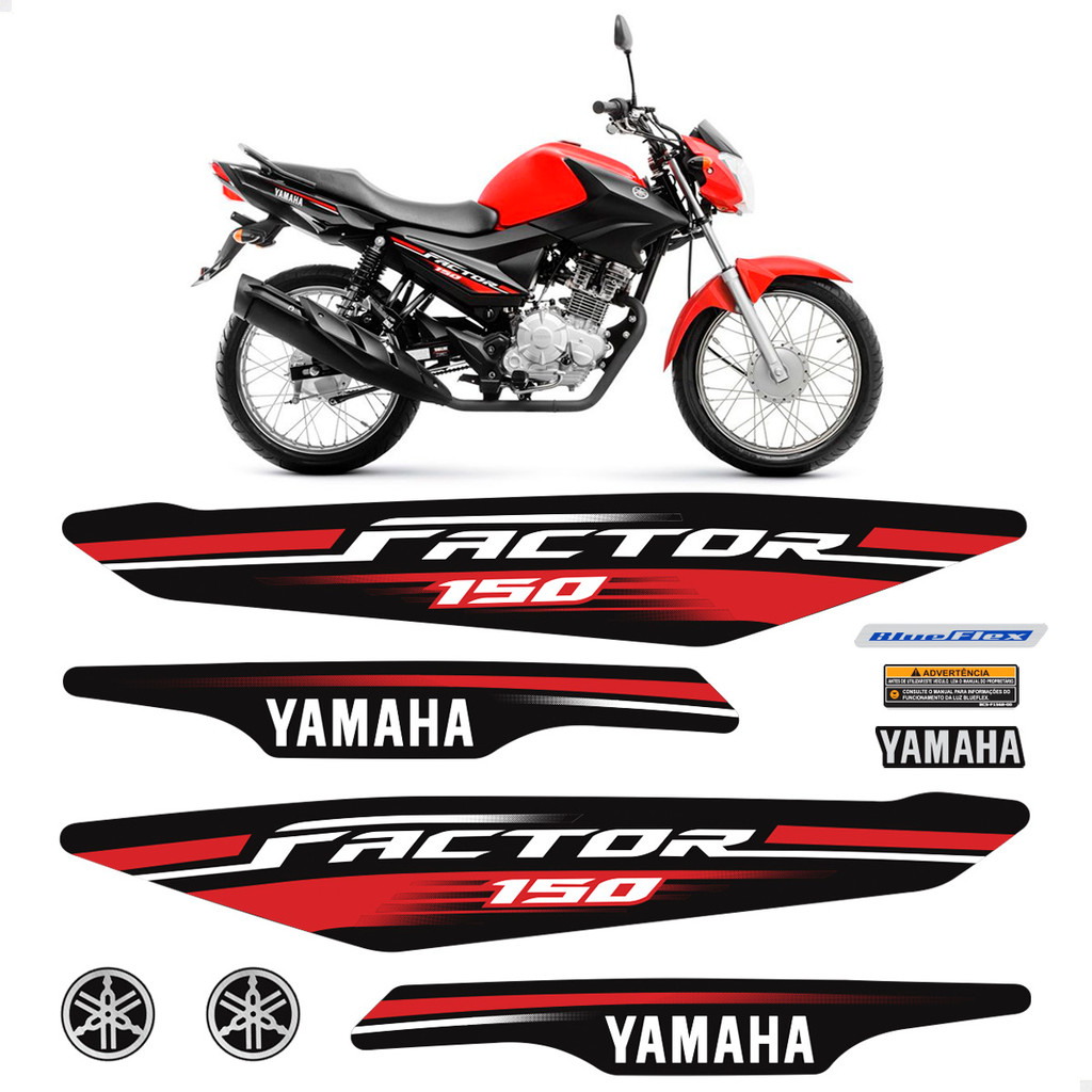 Adesivos Para Yamaha Factor 150 2017 Moto Vermelha + Logos em Oferta na Shopee