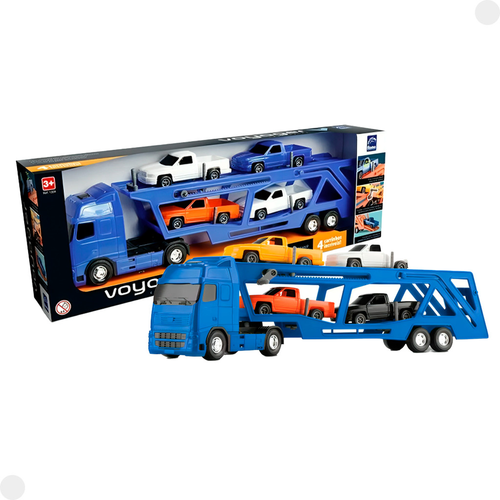 Caminhão Voyager Cegonheira Azul Com Carrinhos 1354 - Roma em Oferta na Shopee