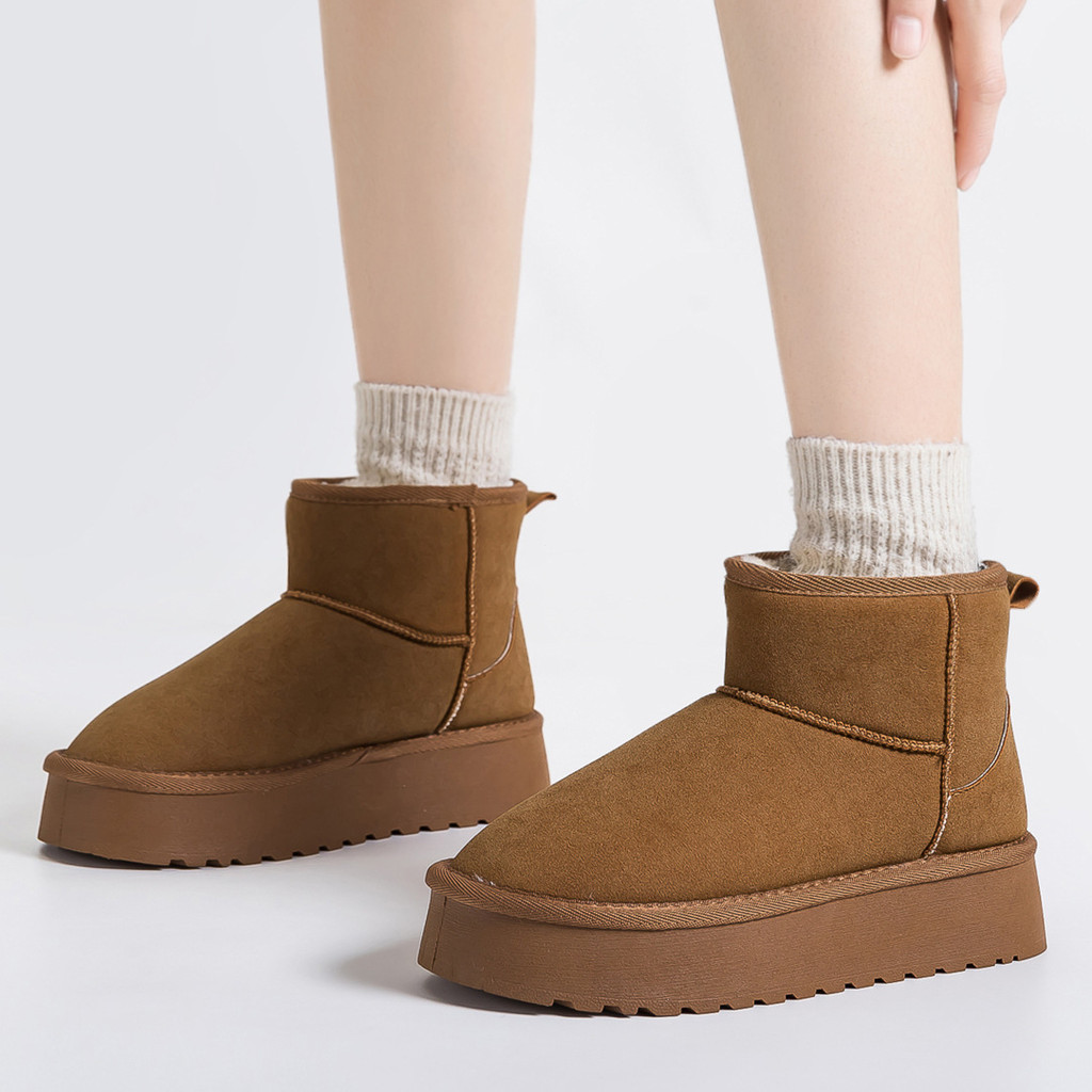 Novas Botas de Neve Femininas de Inverno, Cano Médio, Forradas com Fleece, Sapatos de Neve de Algodão Espessado