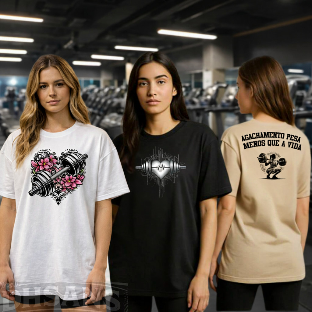 Kit 3 Camisetas Feminina de Academia Oversized 100% Algodão Caimento Largo