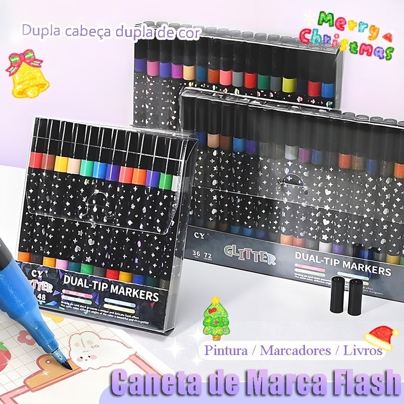 Marcador Metálico Em Sacco Brilhantes De Cabeça Dupla De Marcadores Coloridos Marcador Metálico Em Sacco Brilhantes De Cabeça Dupla De Marcadores Coloridos