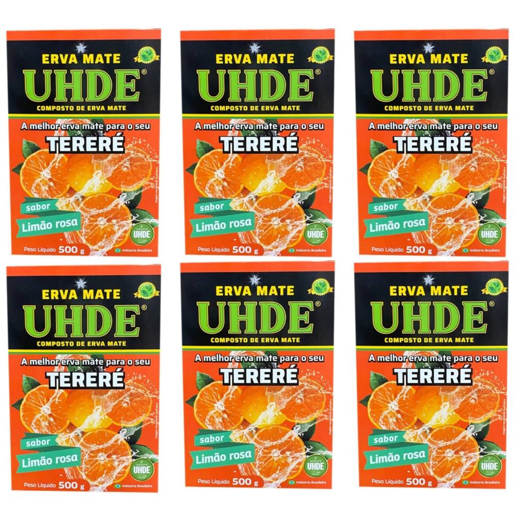 Erva Mate Tereré UHDE Sabor Limão Rosa 500g - 6 Unidades