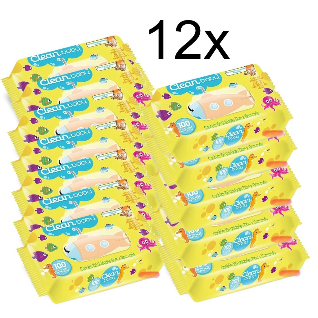 KIT Pacotes Toalhas Umedecidas Clean Baby com 100 cada