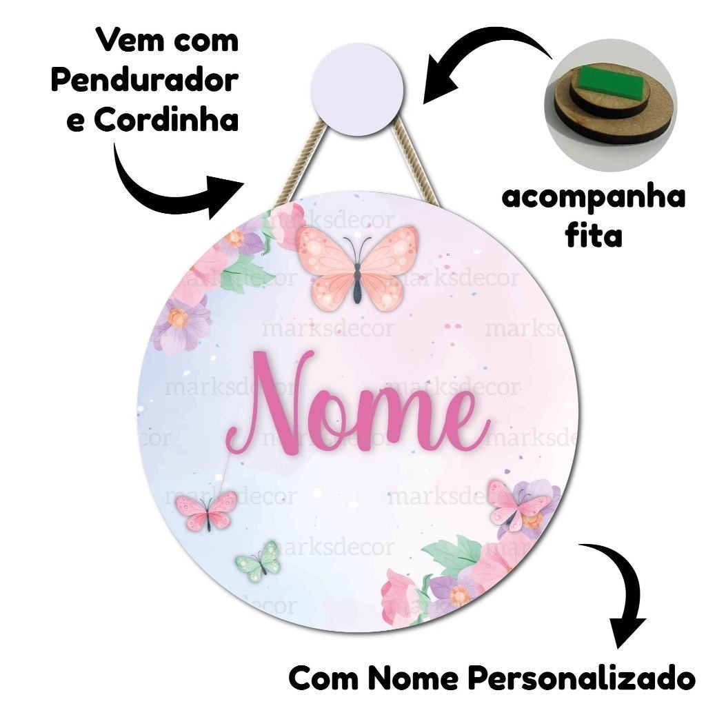 Enfeite Porta Maternidade Borboleta Jardim Encantado Quadro Decorativo Infantil Quarto Menina em Oferta na Shopee