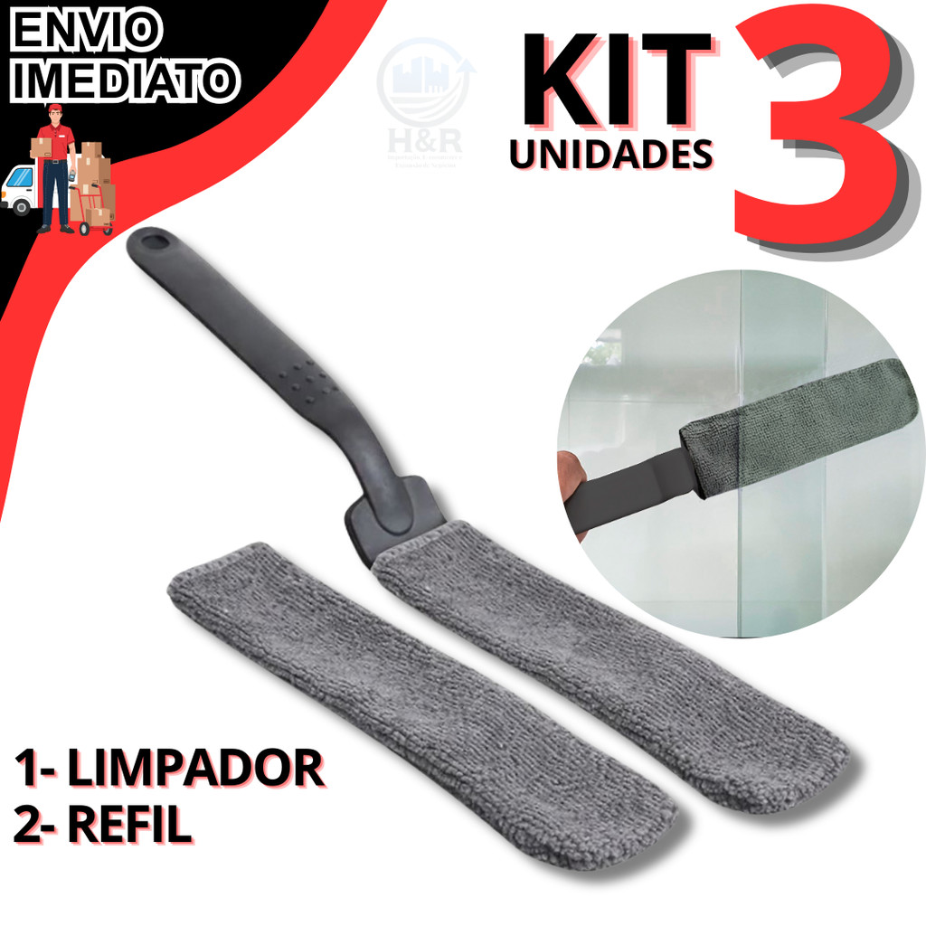 Kit Limpador De Cantos Box Vidros + Refil 100% Microfibra Lavável Ideal Para Cantos Vãos ÁKORA em Oferta na Shopee