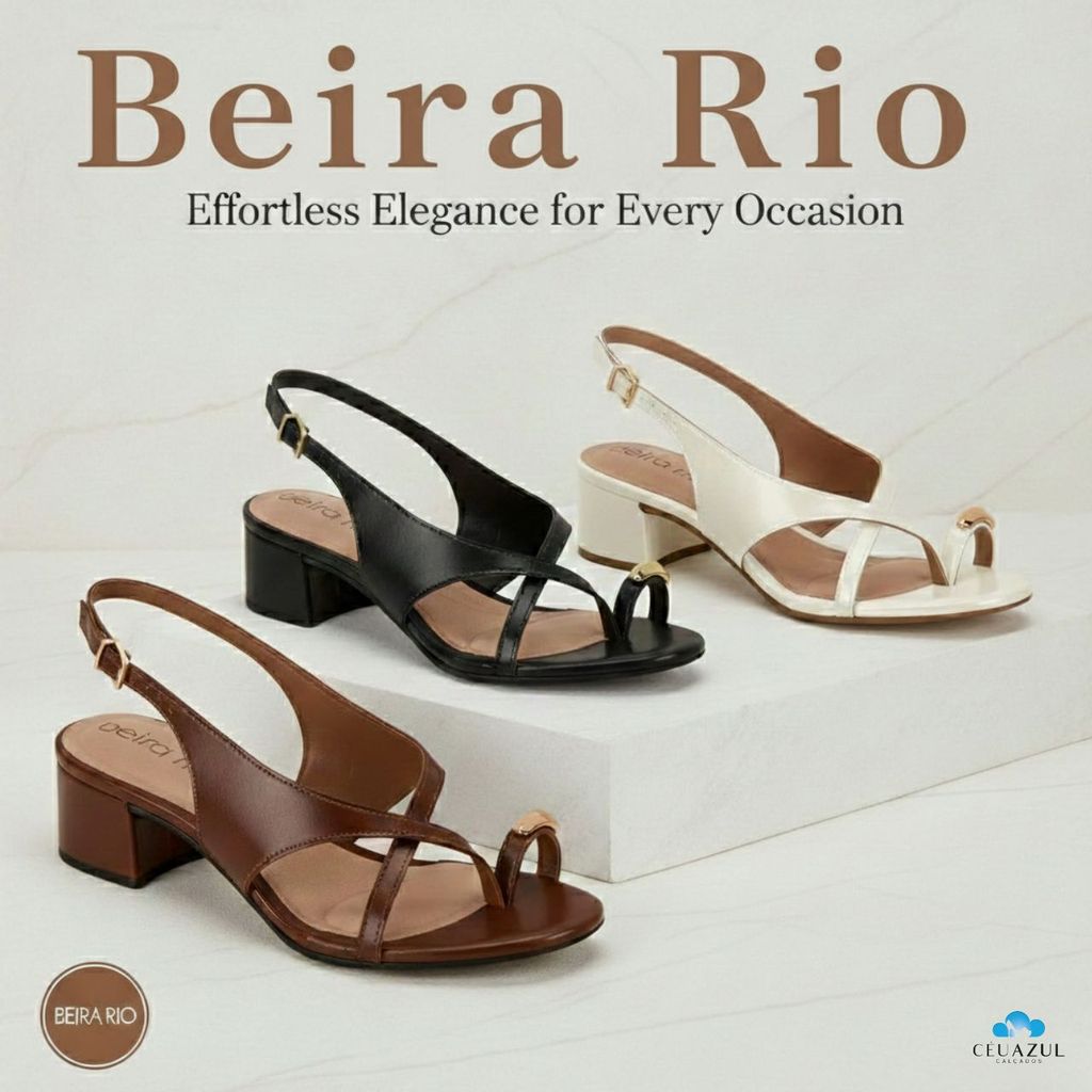 Sandália Feminina Beira Rio Salto Bloco Dedo Dourado Original em Oferta na Shopee