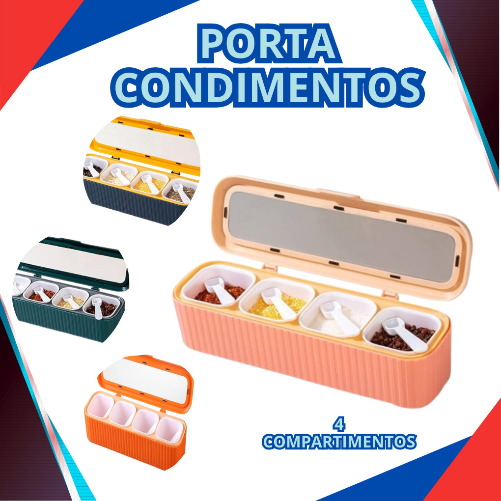 Kit 1/2 Pote Porta Temperos Porta Condimentos com 4 conchas. Organizador com 4 divisórias