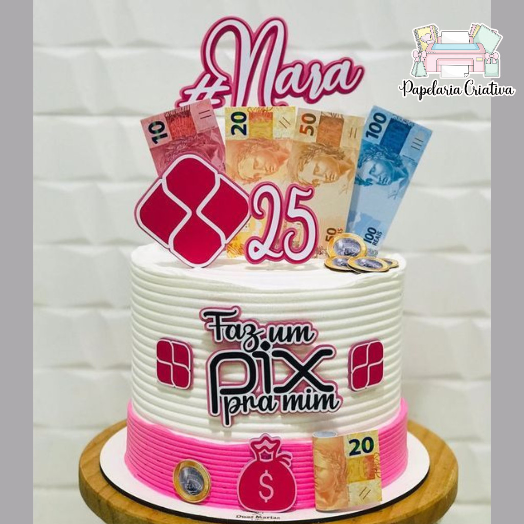 Topo de Bolo Pix Personalizado Com Nome e Idade em Oferta na Shopee