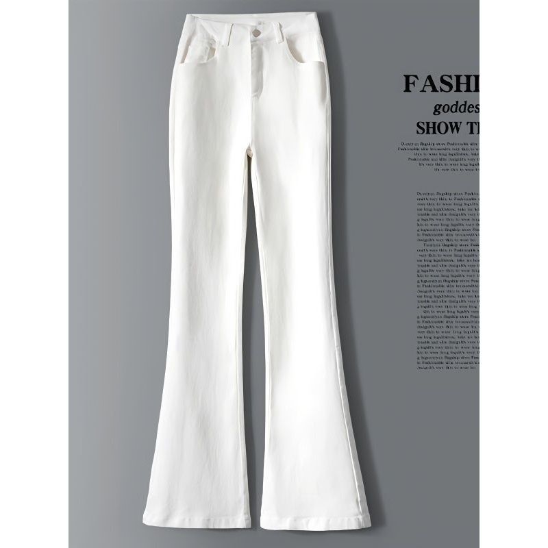 Calça Jeans larga branca feminina cintura alta reta Slim fit Slim fit Look perna larga calça solta