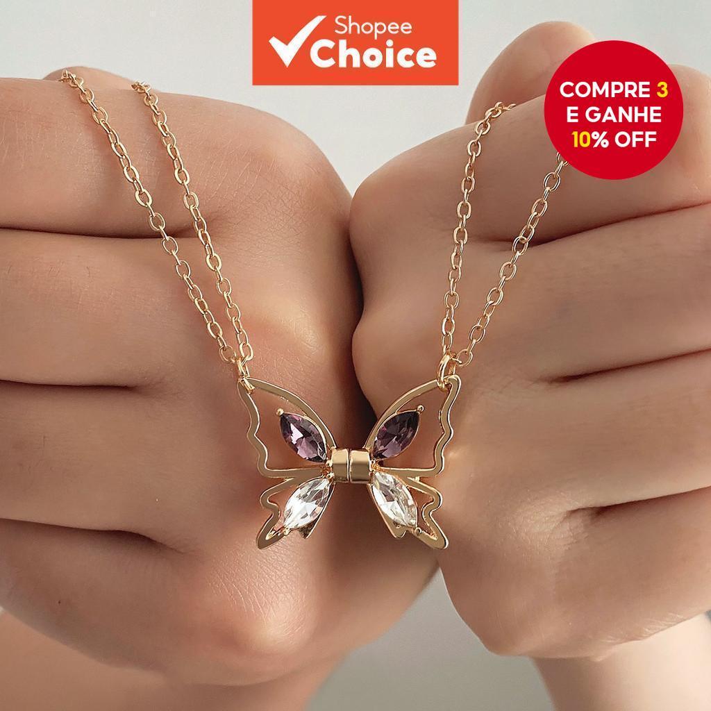 2pcs Elegante Pingente de Borboleta Diamante Oco Elegante Colar Magnético de Casal Colar de Jóias Diário em Oferta na Shopee