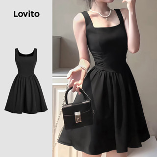 (NEW) Lovito  Vestido Preto Simples Casual Primavera/verão para Mulheres L178ED457 em Oferta na Shopee