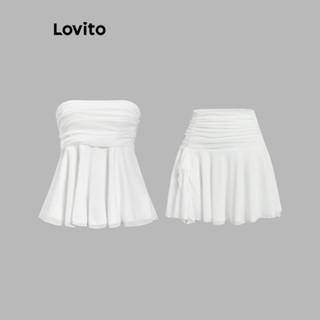 Lovito Saias Casuais Saia Drapeada Lisa Franzida Para Mulheres L101AD104 em Oferta na Shopee