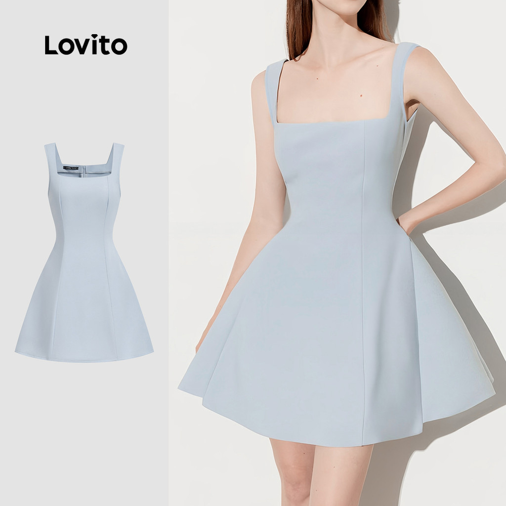Lovito Vestido Azul Elegante Para Primavera/verão Para Mulheres L139AD261 em Oferta na Shopee