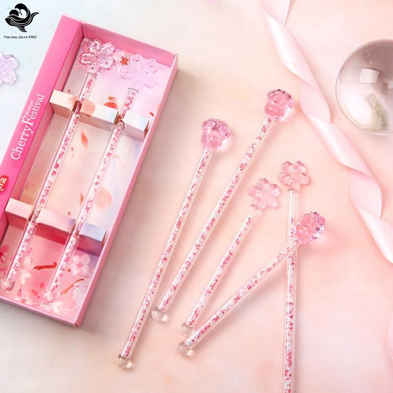 PFG Flor De Cereja Garra De Gato Estrela Diamante Haste De Agitação Vidro Brilhante Sti Em Forma De Coração Design Agita