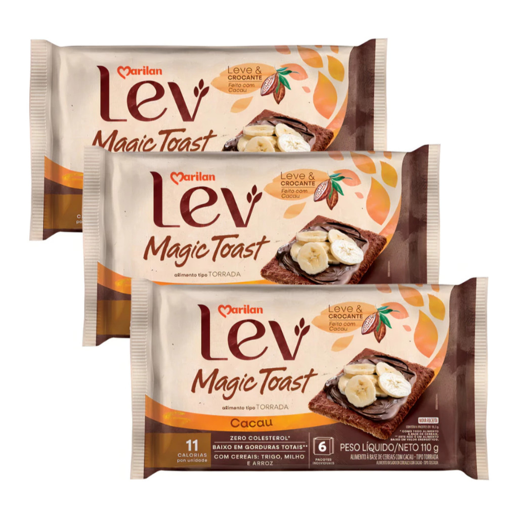 Cacau e Cereais Marilan 3 Torradas Lev Magic Toast Cacau 110g de cacau 110 g pacote x 3