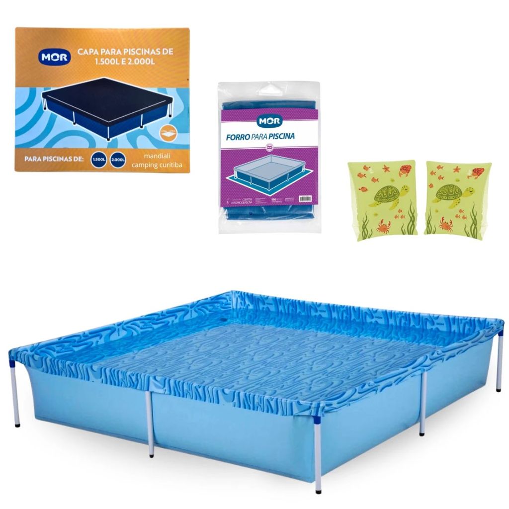 Piscina Mor 1500 Litros de Armação com Capa, Forro Proteção + Boia de Braço Ilustrada