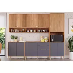 Cozinha Completa Divina 5 Peças (2Aéreos+2Balcões+1Paneleiro) CZ001 Freijo/Titanium - MGM