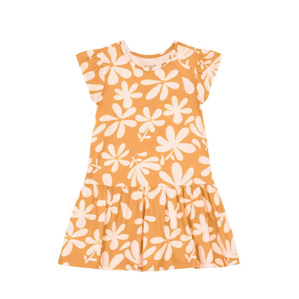 Vestido infantil menina de flores Brandili -Laranja