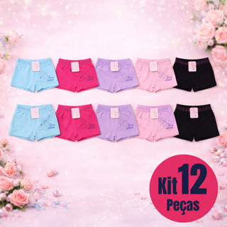 Kit até 12 Calcinhas Poliamida Box Shortinho Infantil Estampada Premium Juvenil Presente Meninas 0 a 16 anos em Oferta na Shopee