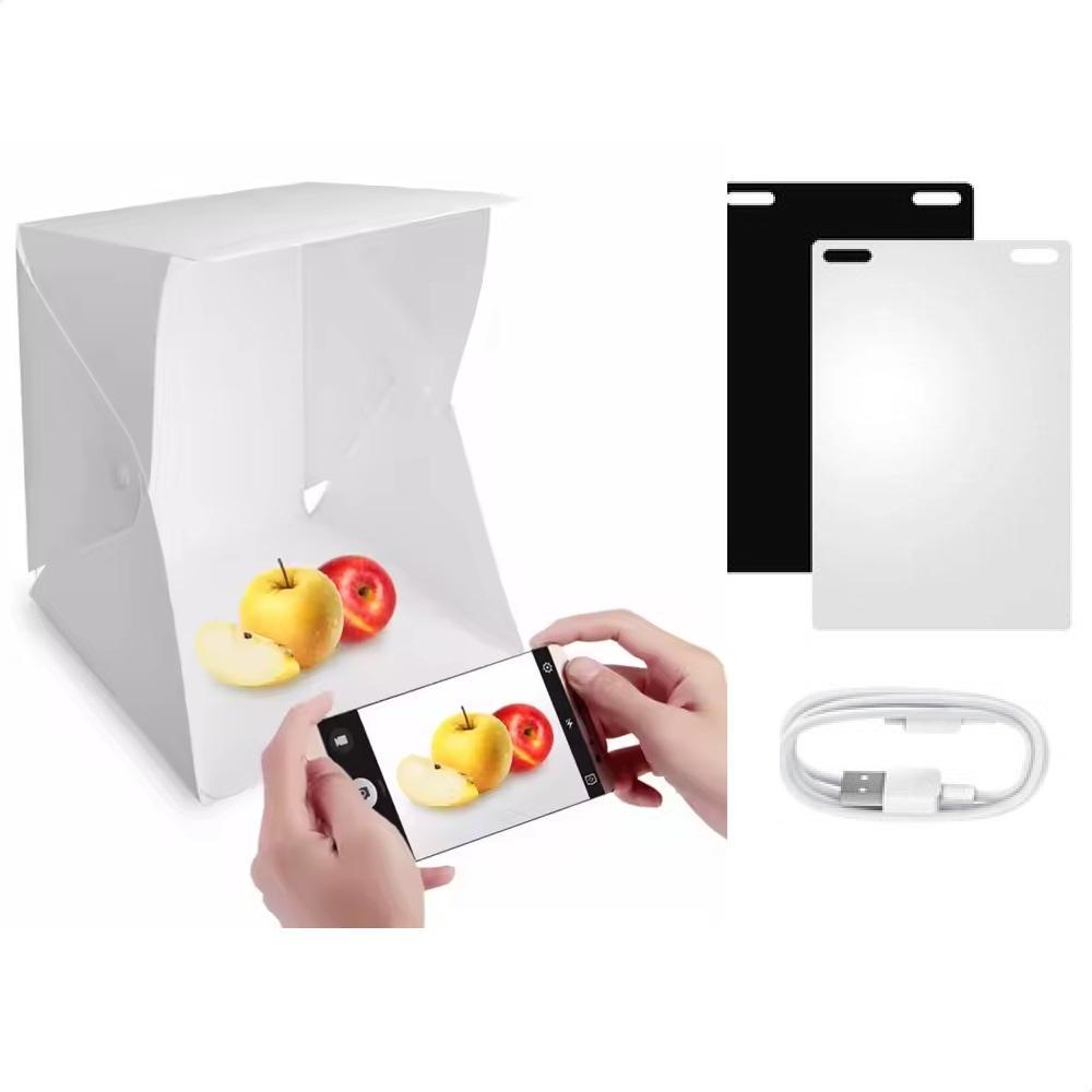 MINI ESTUDIO FOTOGRAFICO LED PORTATIL CABINE FOTOGRAFIA ECOMMERCE ILUMINAÇÃO 2 FUNDOS BOX USB
