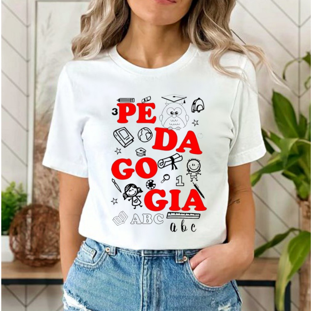 Camiseta Tshirt Premium Blusa tshirt feminina PEDAGOGIA  tshirt  Plus size Premium Envio Rapido em Algodão